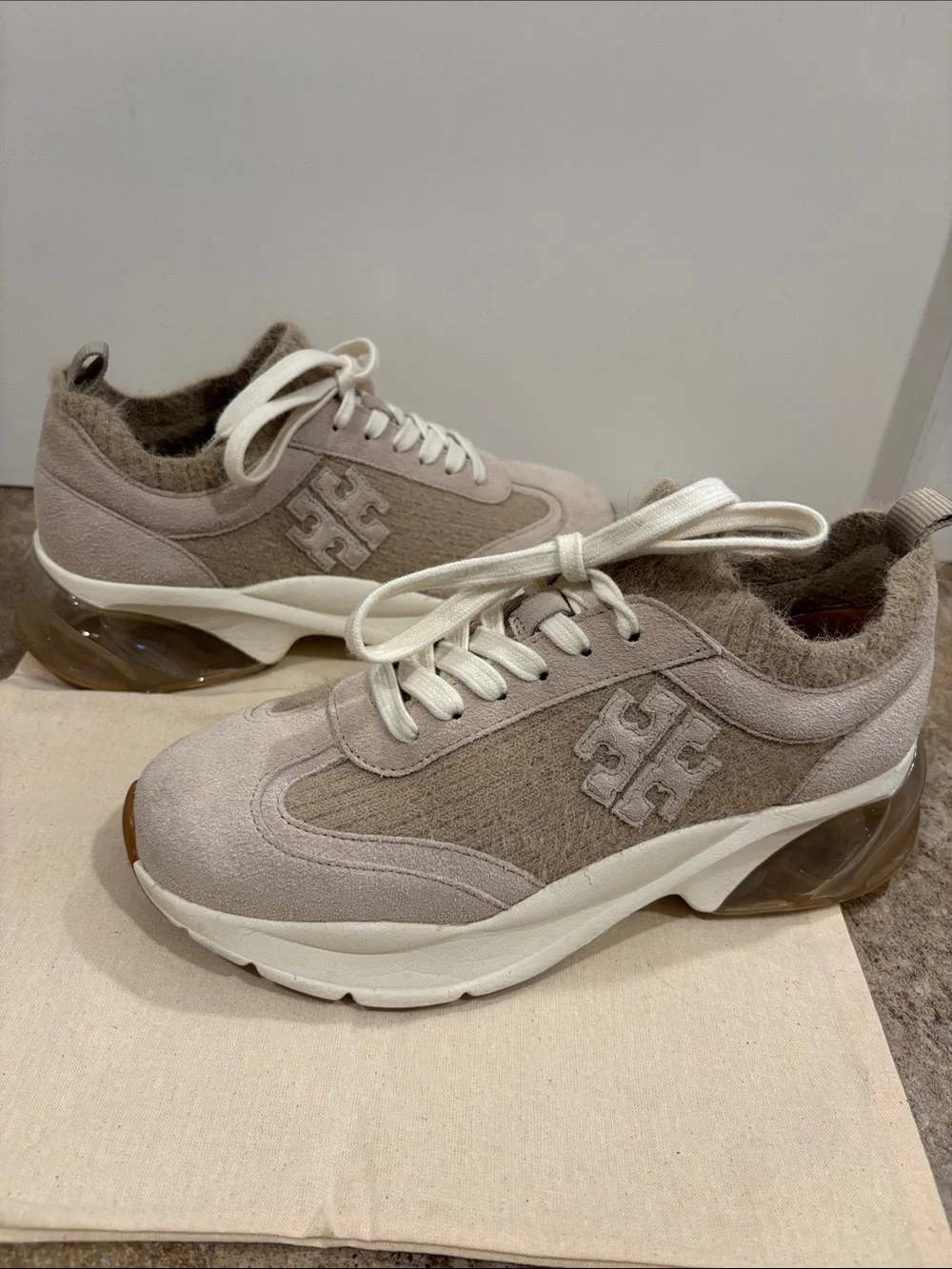 Tory Burch Women's Suede & Knit Platform Sneakers in Taupe